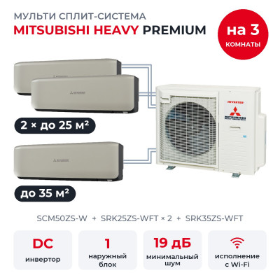 Mitsubishi Heavy SCM50ZS-W/SRK25ZS-WFTx2/SRK35ZS-WFT